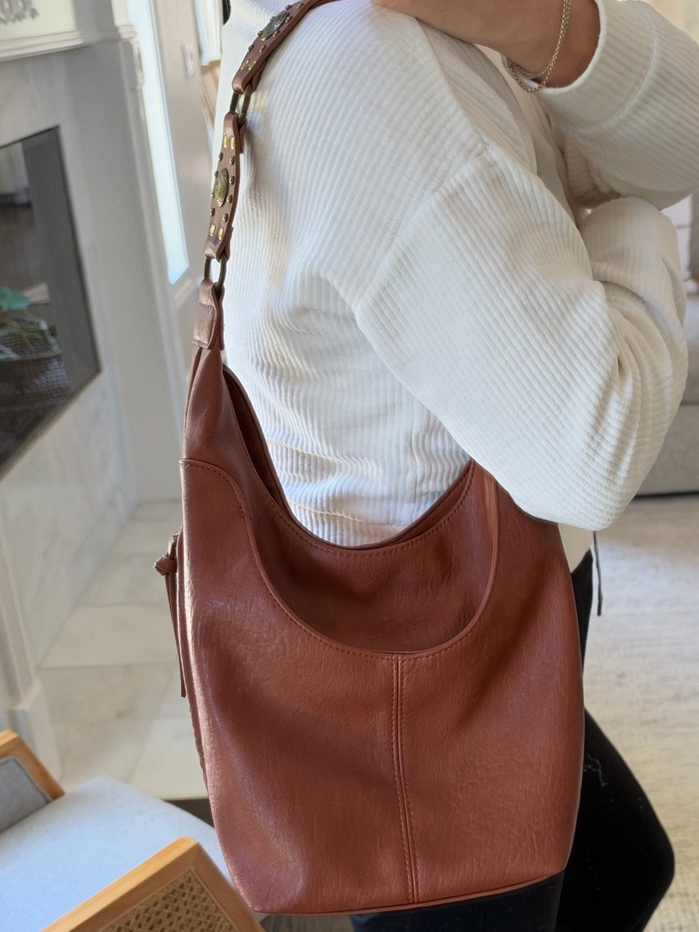 Like New Antik Kraft Hobo Shoulder Bag in Brown with Concho Shoulder Strap